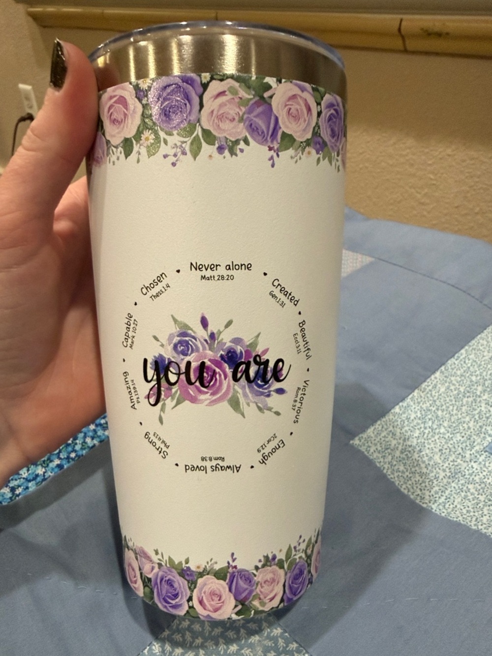 You Are Floral Purple & White Stainless Tumbler